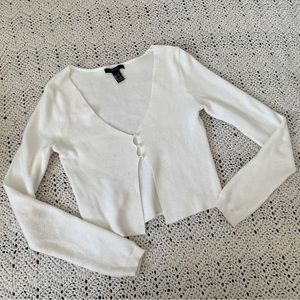 Forever 21 Button Front Scoop Neck Knit Long Sleeve Cardigan White (Small)